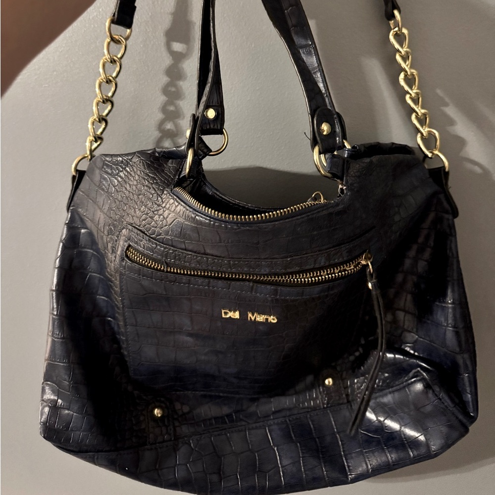 Del Mano Navy Large Purse, Handbag, Tote